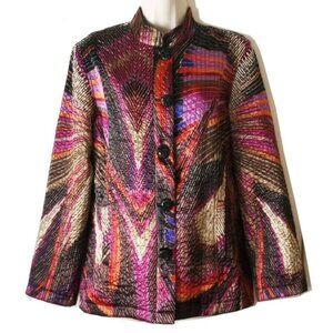 NWOT Chico's Quilted Shantung Jacket Size 1 M Mandarin Collar Pockets